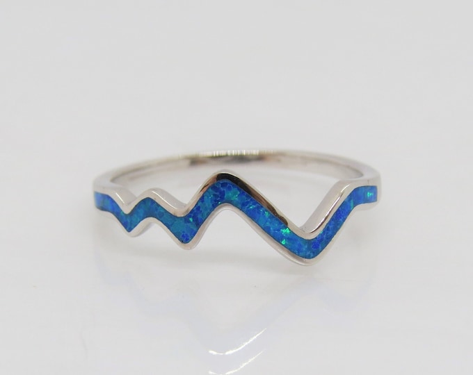 Sterling Silver Blue Opal Wave Ring Size 8