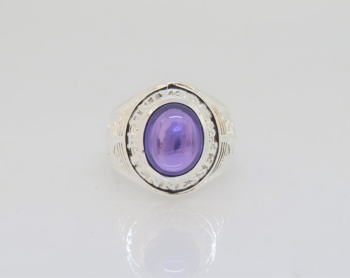 Vintage Sterling Silver Amethyst Cabochon Ring Size 8.25