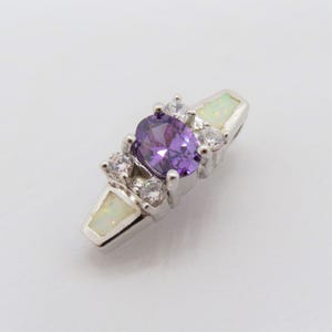 Vintage Sterling Silber Oval Amethyst & Weißer Opal, Weißer Topas Anhänger