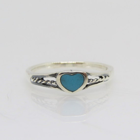 Vintage Sterling Silver Heart Turquoise Ring Size… - image 1