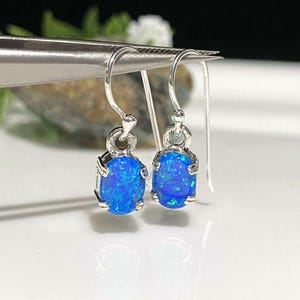 Vintage Sterling Silver Oval cut Blue Opal Earrings