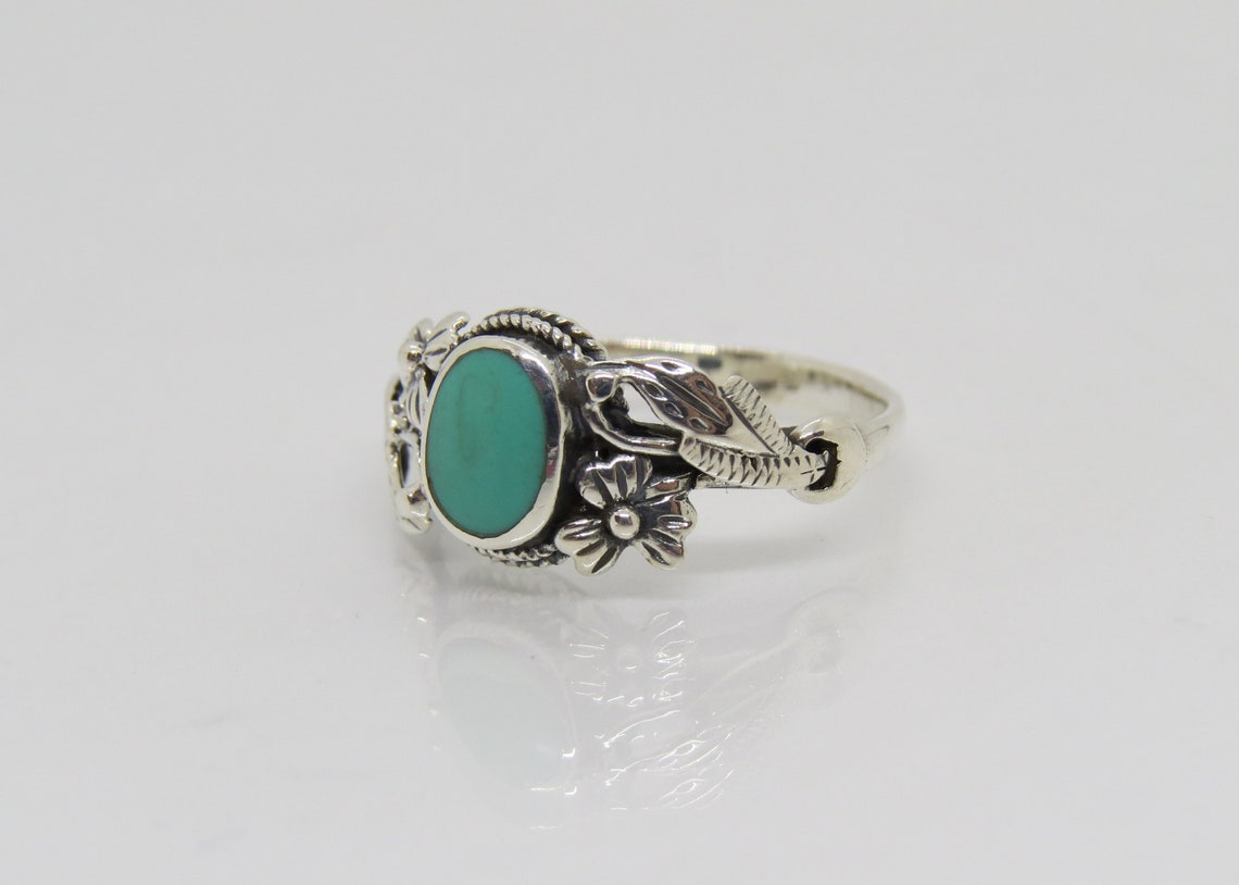 Vintage Sterling Silver Turquoise Flower Leaf Ring Size 5.5 | Etsy