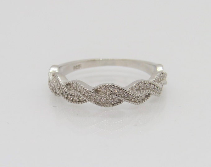 Vintage Sterling Silver Round cut White Topaz Twisted Band Ring Size 8
