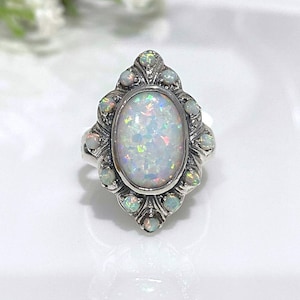 Vintage Sterling Silver White Opal Cluster Ring Size 9