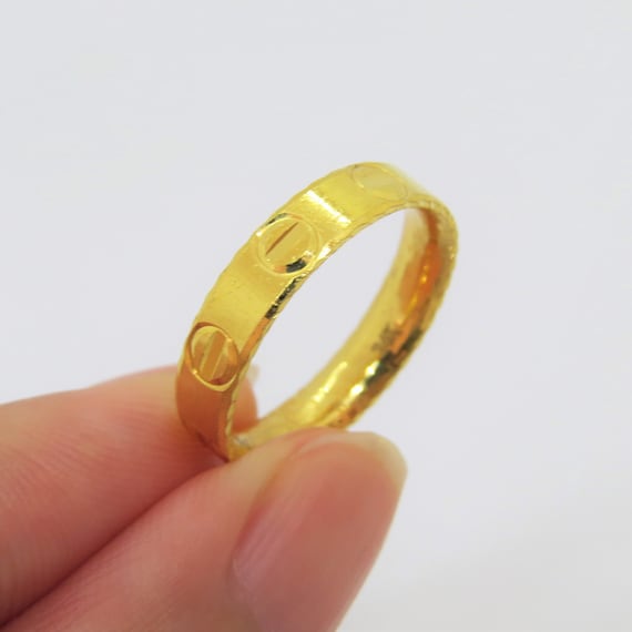 24K 980 Pure Gold Diamond cut Band Ring Size 7 - image 5