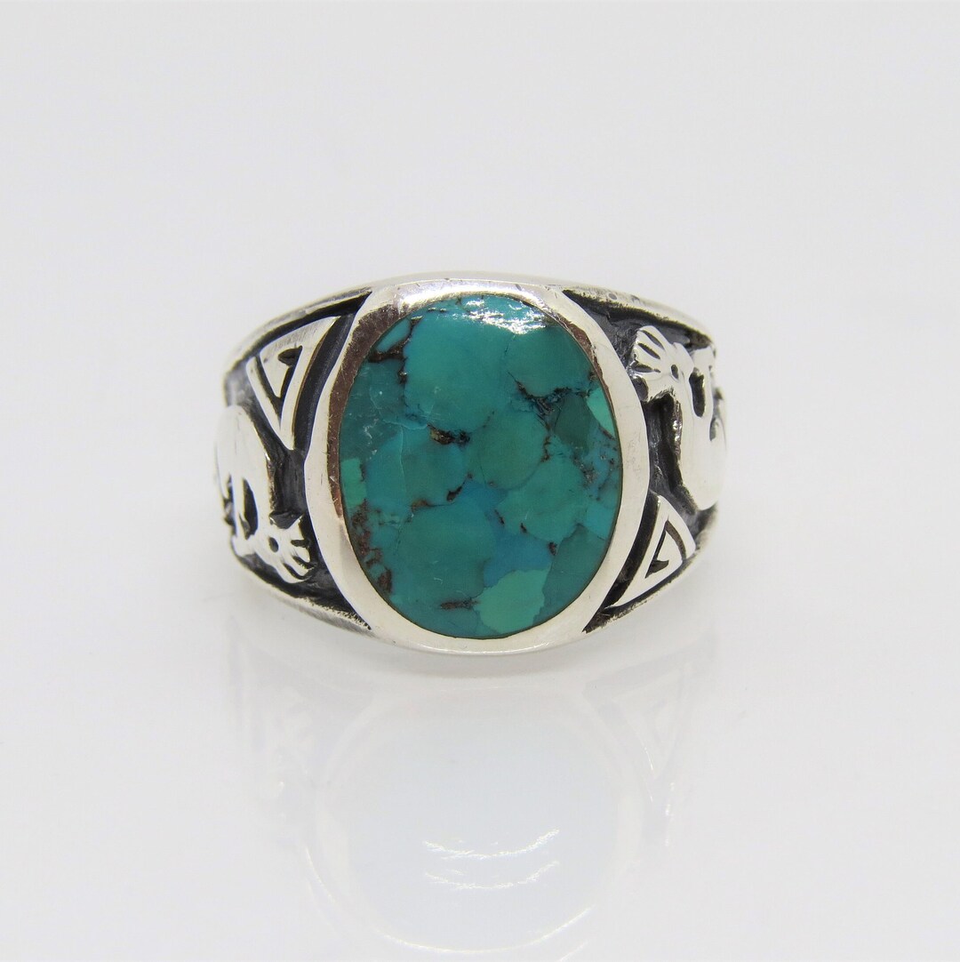 Vintage Sterling Silver Natural Turquoise Men's Ring Size 10 - Etsy