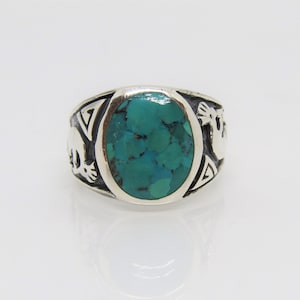 Vintage Sterling Silver Natural Turquoise Men&#39;s Ring Size 10