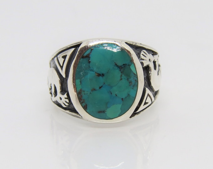 Vintage Sterling Silver Natural Turquoise Men's Ring Size 10
