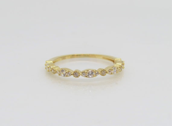 Vintage 14K Solid Yellow Gold White Topaz Ring Si… - image 2