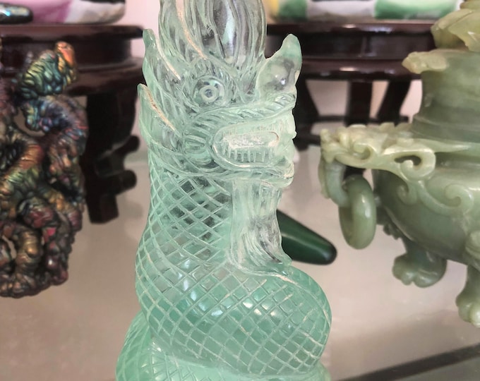 Antique 19th - 20th Century Carved NAGA GOD of Buddhism Light Blue Naga Eye 459.2Grams