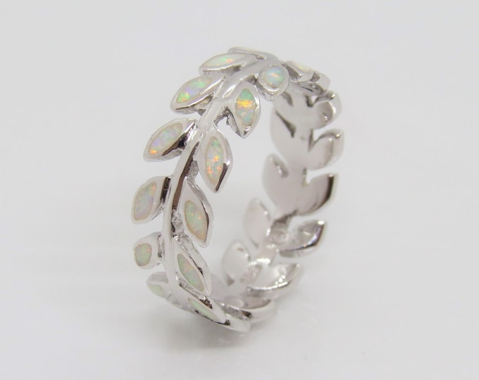 Vintage Sterling Silver Fire Opal Eternity Leafs Ring Size 9