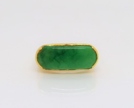 Vintage 18K Solid Yellow Gold Green Jadeite Jade S