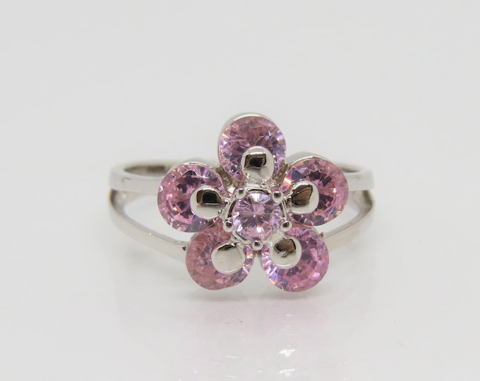 Vintage Sterling Silver Pink Sapphire Floral Ring Size 5