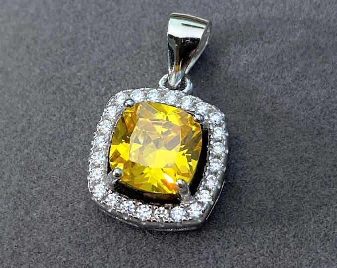 Vintage Sterling Silver Cushion Citrine & White Topaz Pendant