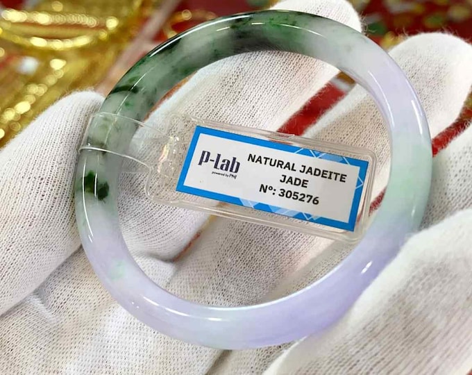 Vintage Translucent Natural Green, Lavender Jadeite Jade Bangle Bracelet 52.1MM