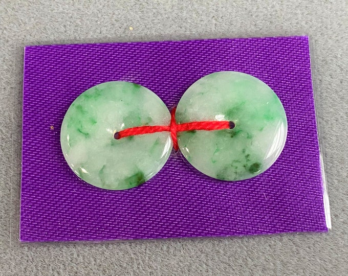 Vintage Pair of Donut Natural Green, White Jade Loose Gemstone Make for Earrings