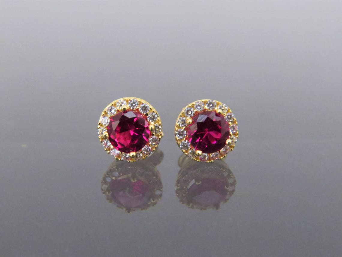Vintage 18K Solid Yellow Gold 1.22ct Ruby & White Topaz Stud - Etsy