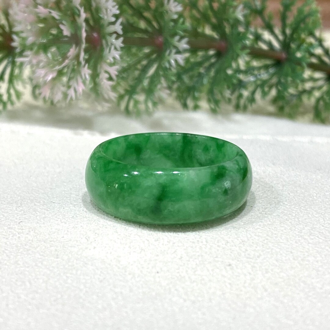 thumbnail image 2 of Natural Genuine Green Jade Band Ring - Unisex Sizes 17-24mm, Handmade Vintage Style 2 of 4
