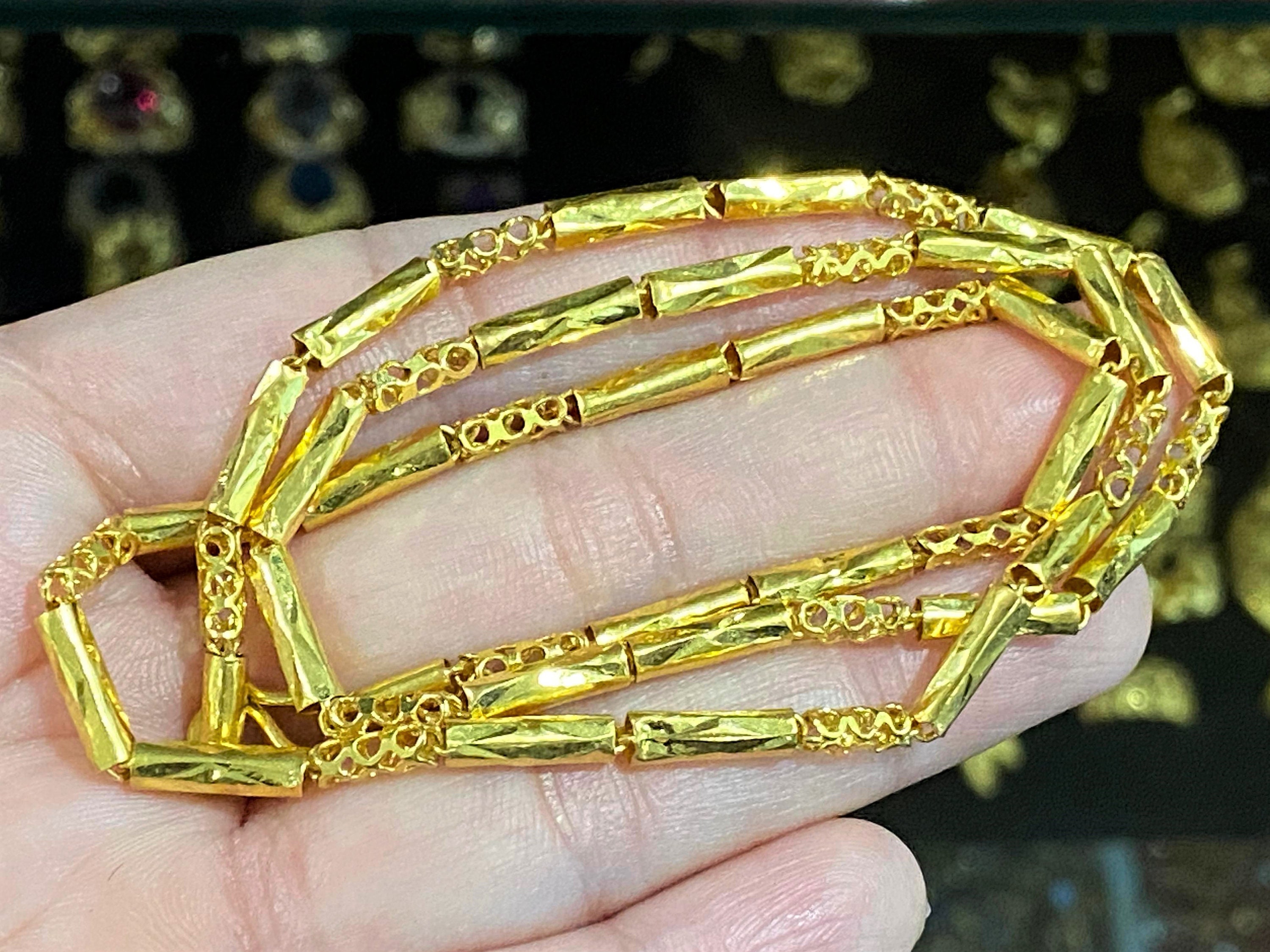 Vintage 24K 980 Gold Bamboo Link Chain Necklace. - Etsy Vintage 24K 980 Gold Bamboo Link Chain Necklace. - Etsy