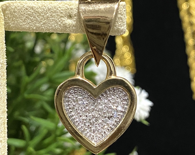 Vintage 14K Solid White & Yellow Gold .20ct Diamond Heart Pendant.