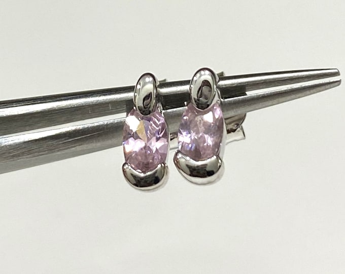 Sterling Silver Oval cut Pink Sapphire Earrings.
