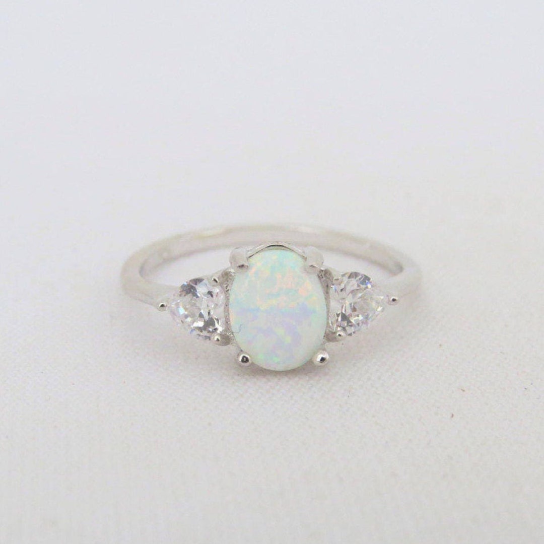 Vintage Sterling Silver White Opal & White Topaz Ring Size 8 - Etsy