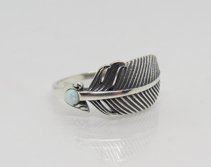 Vintage Sterling Silver Fire Opal Feather Ring Size 7