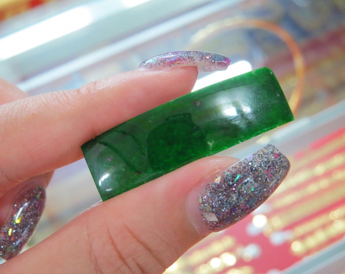 Vintage Natural Emerald Green Jade Jadeite Loose Gemstone for Cuff Bracelet