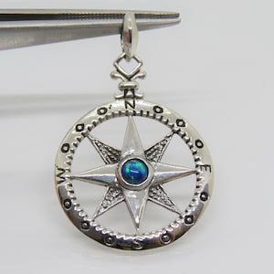 Vintage Sterling Silver Blue Opal Compass Pendant