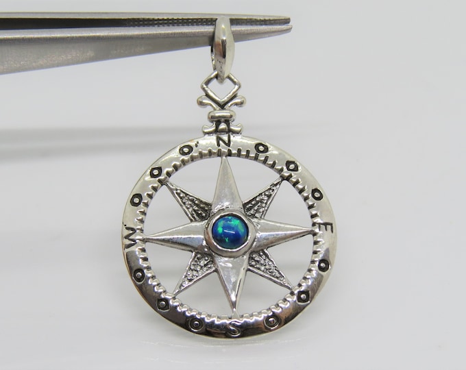 Vintage Sterling Silver Blue Opal Compass Pendant