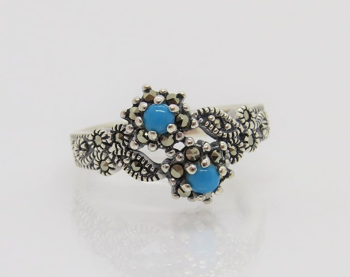 Vintage Sterling Silver Turquoise & Marcasite Ring Size 7