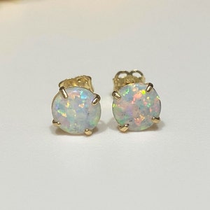 Vintage 14K Solid Yellow Gold White Opal Stud Earrings 5.8MM - Etsy