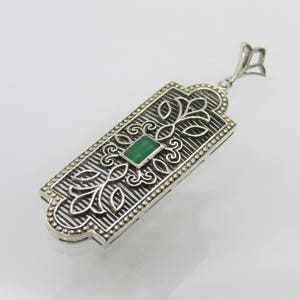 Vintage Sterling Silver Natural Emerald Filigree Pendant