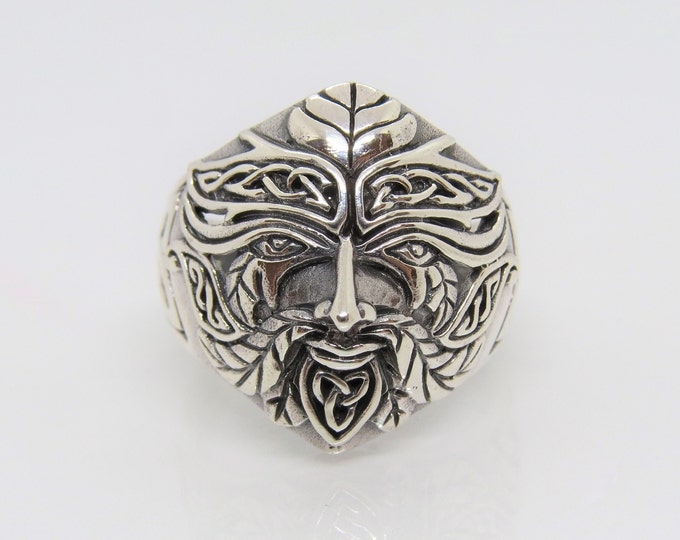 Vintage Sterling Silver Green Man Men's Ring Size 12