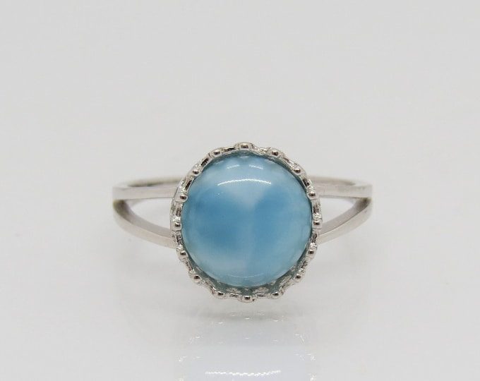 Vintage Sterling Silver Natural Larimar Crown Ring Size 8