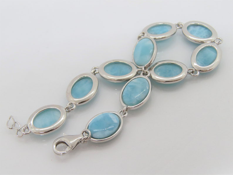 Vintage Sterling Silver Natural Oval Larimar Link Chain Bracelet 7 12/'/'