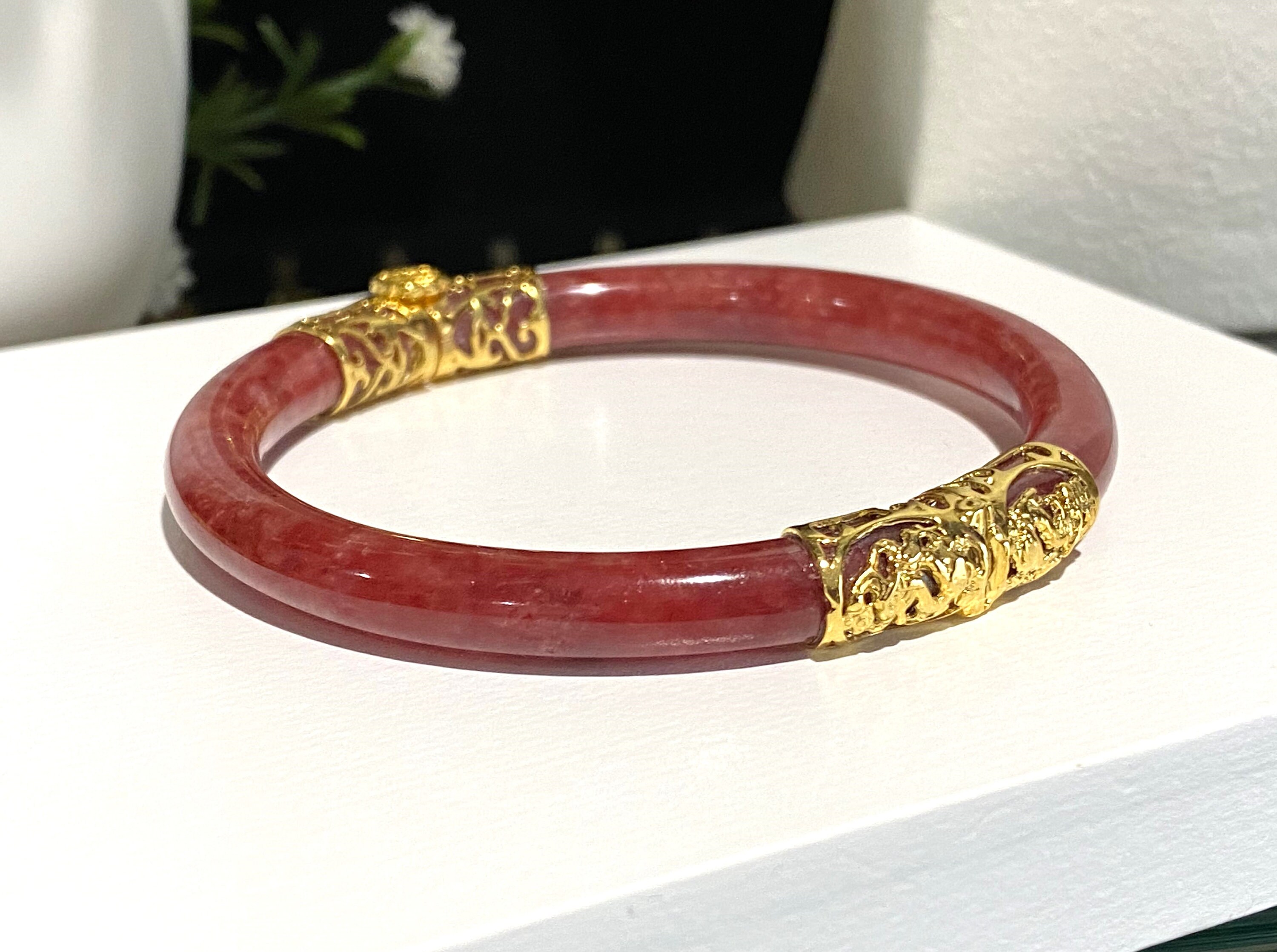 Vintage 15K 610 Solid Gold Translucent Red Jadeite Jade Vintage 15K 610 Solid Gold Translucent Red Jadeite Jade