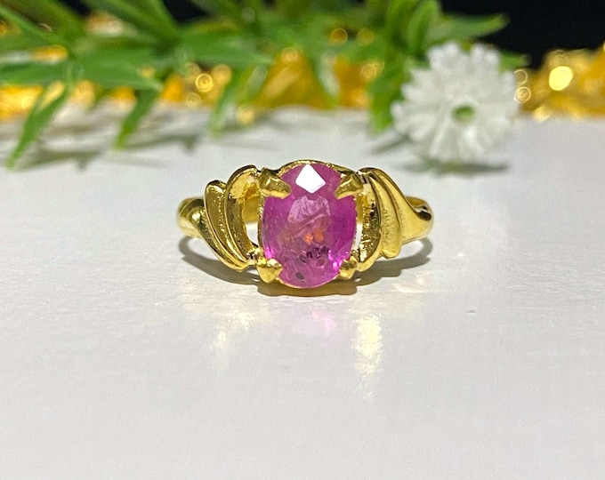 Vintage 24K Gold Natural 1ct Oval cut Ruby Ring Size 7.25