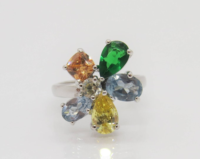 Vintage Sterling Silver Multi color Gemstone Cocktail Ring Size 6