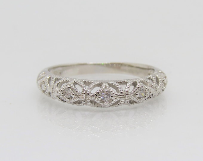 Sterling Silver White Topaz Filigree Band Ring Size 8