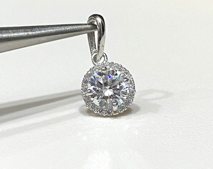 Vintage 14K Solid White Gold White Sapphire Tiny Pendant.