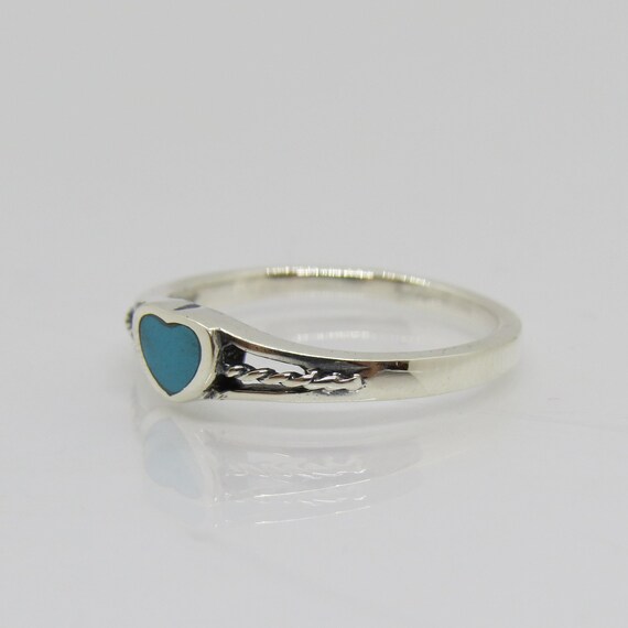 Vintage Sterling Silver Heart Turquoise Ring Size… - image 3