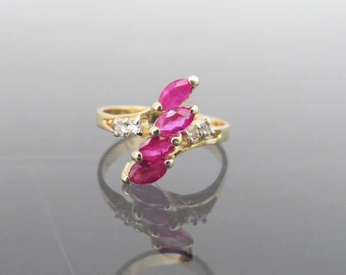 Vintage 14K Solid Yellow Gold 1.1ct Natural Ruby & Diamond Ring Size 6.25