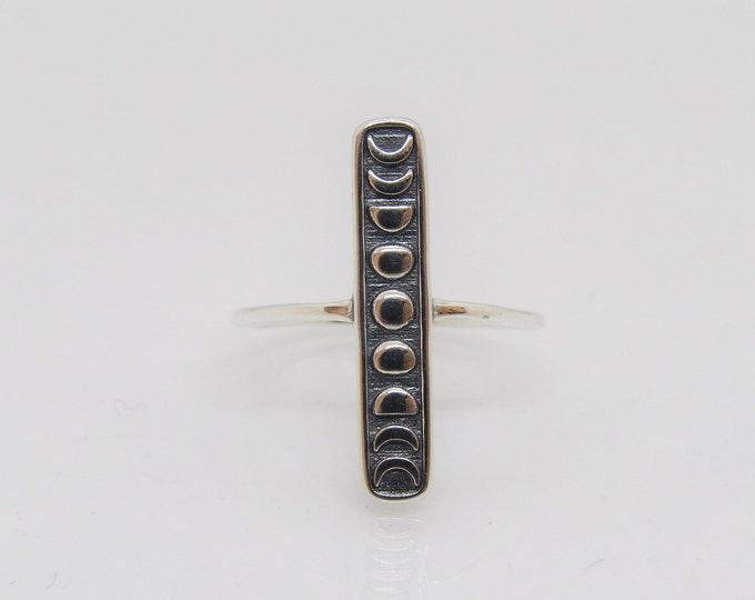 Sterling Silver Moon Phases Long Ring Size 6
