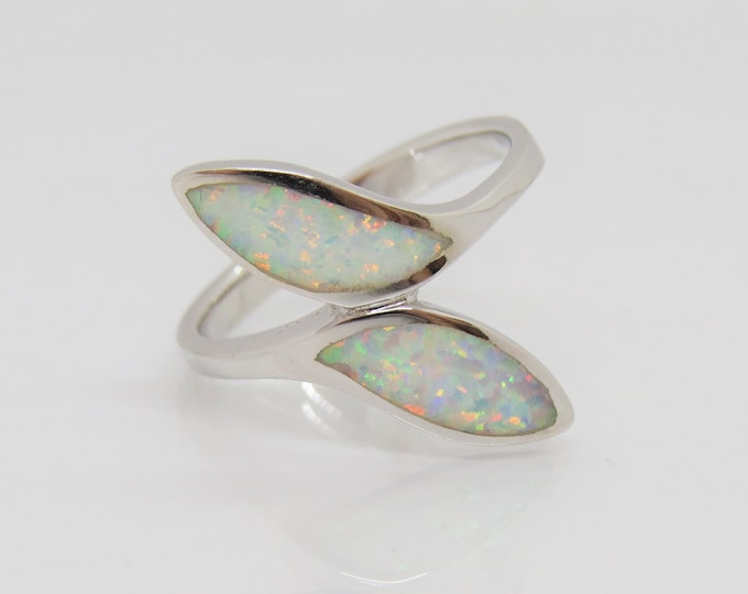 Vintage Sterling Silver Fire Opal Bypass Ring Size 8