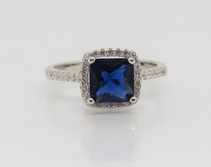 Vintage Sterling Silver Blue Sapphire & White Topaz Ring Size 8