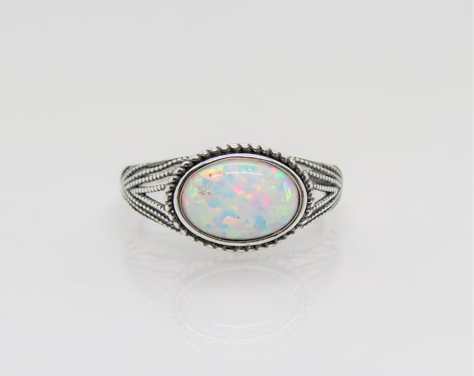 Vintage Sterling Silver Fire Opal Filigree Dome Ring Size 7