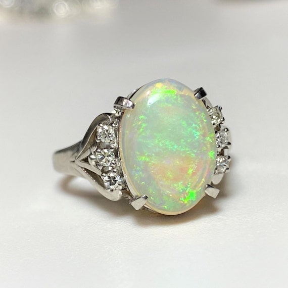 Vintage Platinum 2.31ct Solitaire Fiery Opal Diam… - image 1