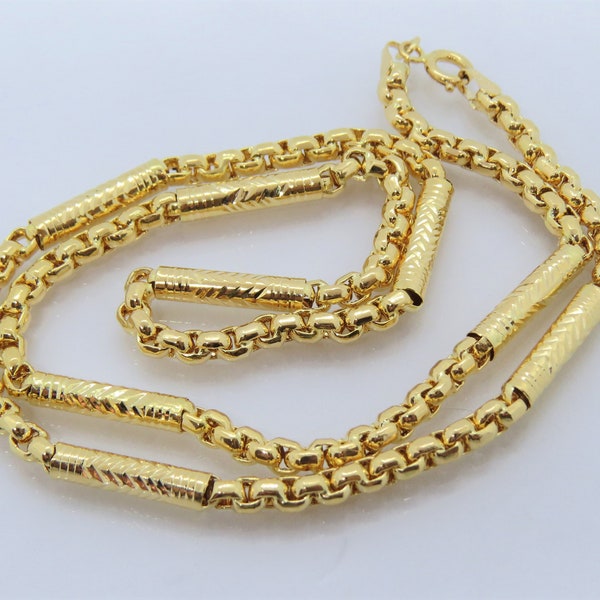 Vintage 14K Yellow Gold Bamboo Link Chain Necklace 19''