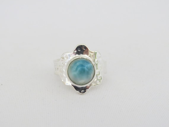 Vintage Sterling Silver Larimar Hammered Adjustable Ring Size 7